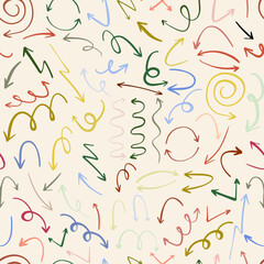 Arrows pattern. Different arrows design. Symbols that show directions. Vector background
