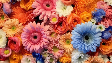 multicolored flowers light background mix.