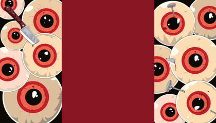 creepy crazy red eyes with knife and nail in it, original Halloween  pattern texture  background, banner, web, card, layout, template 