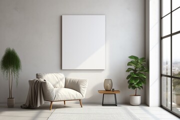 Modern Aesthetic Interior Design with Small Blank Poster Created with Generative AI
