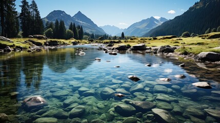 Very beautiful mountain lake in the green mountains