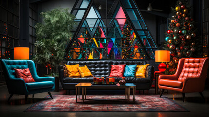 Fototapeta premium Interior decoration idea for Christmas with an alternative abstract Christmas tree, for the website