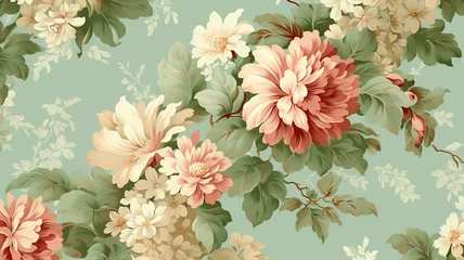 Foto op Canvas mint background flowers on paper wallpaper in victorian style. © kichigin19