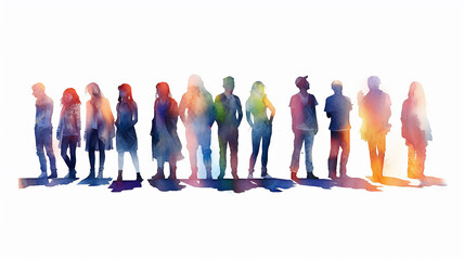 Obraz premium multicolored spectrum silhouettes of people on a white background watercolor.