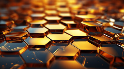 Obraz premium 3D Rendering, Abstract Colorful Golden Hexagon Backgrounds, Wallpaper for Background