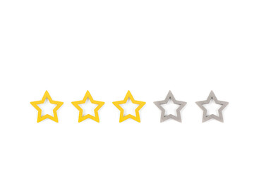 Gold, gray five stars shape on a white background. The best excellent business services rating customer experience concept.  Three 3 stars.