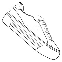 hand drawn sneakers, gym shoes, side and sole view. Image in different views - front, back, top, side, sole and 3d view. Doodle vector illustration.