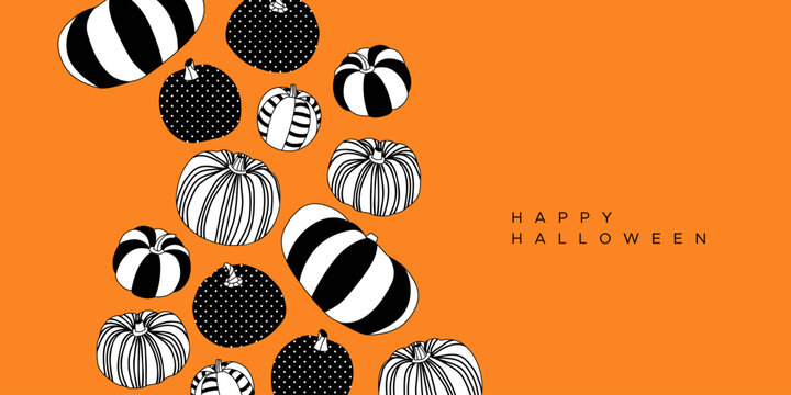 Happy halloween modern pumpkin illustration greeting card. Fall season harvest vegetable design for october 31 holiday celebration event. Minimalist style party invitation, web template art.