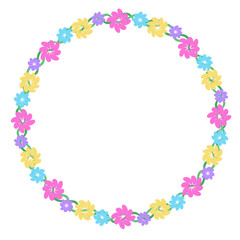 cartoon style spring flowers round frame