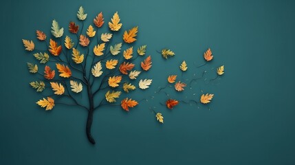 Stylized autumn background with tree and fallen leaves