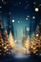 Obraz na płótnie Canvas Stylish magical forest with Christmas trees and glowing bokeh lights Generative AI
