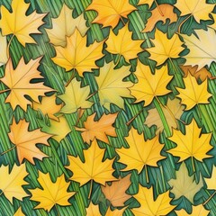 Naklejka na ściany i meble Maple leaves on a meadow in the park.