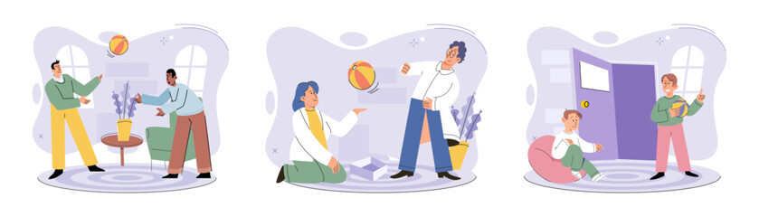 Game together. Family fun. Friendship time. Vector illustration. The friendship forged through shared gaming experiences truly special We had happy fun activity playing games and creating We had happy