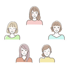 若い女性の顔アイコンのイラスト
