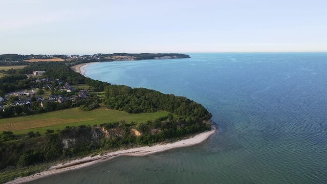 Aerial landscape of coast line of Baltic Sea in Mönchgut peninsula on the island of Rügen in Germany