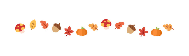 Autumn leaves and elements separator border for Fall and Thanksgiving season. Vector isolated on white background. © Aletheia Shade