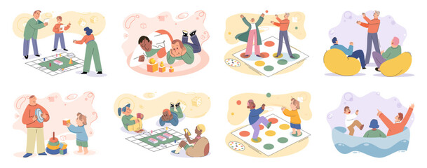 Game together. Family fun. Friendship time. Vector illustration. Family game nights cherished tradition that strengthens bond among loved ones Engaging in board game with others perfect way to connect