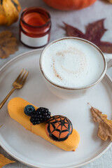 Cappuccino with Cake Autumn Time Halloween Holiday 
