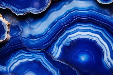 Detailed view of blue agate stones composed of silicon dioxide (SiO2). Generative AI - obrazy, fototapety, plakaty