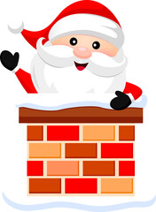 Cute cartoon Santa Claus with chimney. Merry Christmas and Happy New Year. Illustration.