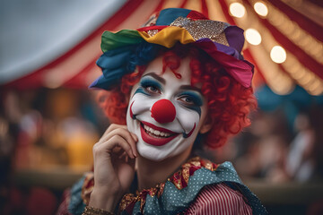 femae, clown with a smile in circus