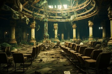Abandoned casino in dystopian wasteland. Generative AI