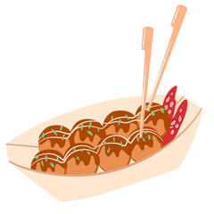 Vector Illustration of Takoyaki Octopus Balls, Japanese Snack . Vector illustration