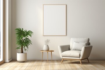 Modern Aesthetic Interior Design with Small Blank Poster Created with Generative AI