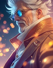 Well Built Old Guy Wearing French Coat, Evening Bokeh Background