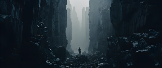 Man Standing Alone in the Heart of a Majestic Canyon, Nature Landscape Photography