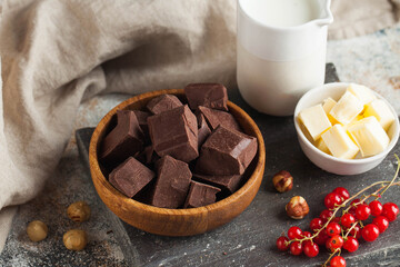Pieces of natural artisan chocolate. Handmade chocolate
