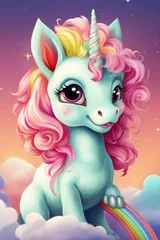 Tuinposter color illustration of unicorn, multicolored, rainbow, story, fantasy © Gloria