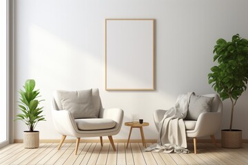 Modern Aesthetic Interior Design with Small Blank Poster Created with Generative AI