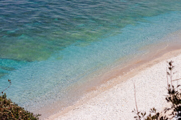Capo Bianco beach, on the elba island, seen from the drone. Isola d'Elba, italy, a beautiful Island.