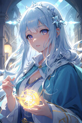 A Silver Haired Woman Showing Her Magic In A Cathedral, Flat Lighting