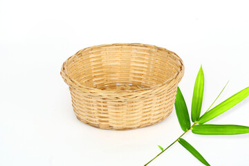 Fototapeta na wymiar bamboo fruit basket isolated on white background