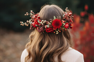 Naklejka premium Young girl wearing a Christmas wreath 