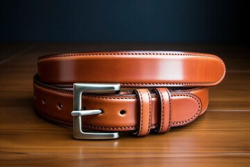 men's brown leather belt - obrazy, fototapety, plakaty