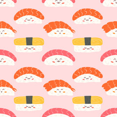Sushi Japanese Food Fresh Salmon Fish Nigiri Vector Illustration Cartoon isolated on white background. Vector illustration
