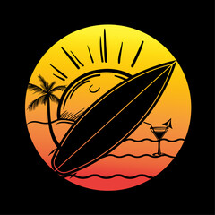 Summer t shirt design, retro vintage t-shirt, summer illustration, gradient, summer vibes, colorful, apparel design, trendy type design, surfing, beach vibes t shirt, sunset, t-shirt design.