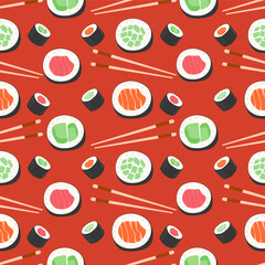 Sushi Japanese Food Fresh Salmon Fish Nigiri Vector Illustration Cartoon isolated on white background. Vector illustration