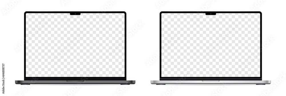 Poster device screen mockup. realistic open laptop in two color with blank screen for you design. vector il