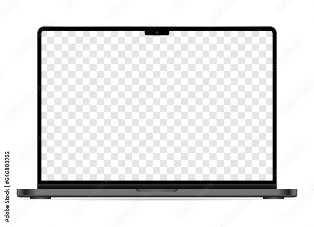 Poster Laptop with transparent screen. Vector template. Ideal for UI and UX designs. Vector 10 eps.