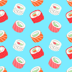 Sushi Japanese Food Fresh Salmon Fish Nigiri Vector Illustration Cartoon isolated on white background. Vector illustration
