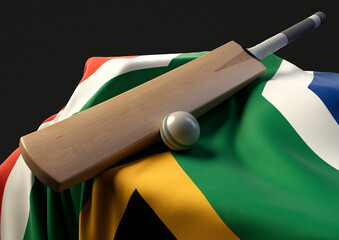 Cricket Ball Bat And South Africa Flag