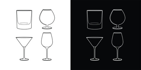 Set of glasses for alcohol in a realistic style. linear icon. Editable stroke