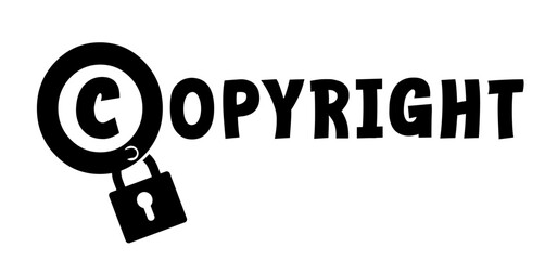 Cartoon slogan copyright or C letter. right of first publication. Copy right symbol. world copyright day. concept of legal education or training. Register trademark copyright icon.