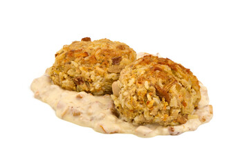 Baked meatballs, isolated on white background.