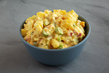 Homemade Classic Potato Salad in a Bowl, side view.