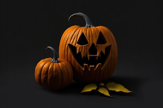 Set of pumpkin for Halloween holiday on dark background. AI generated